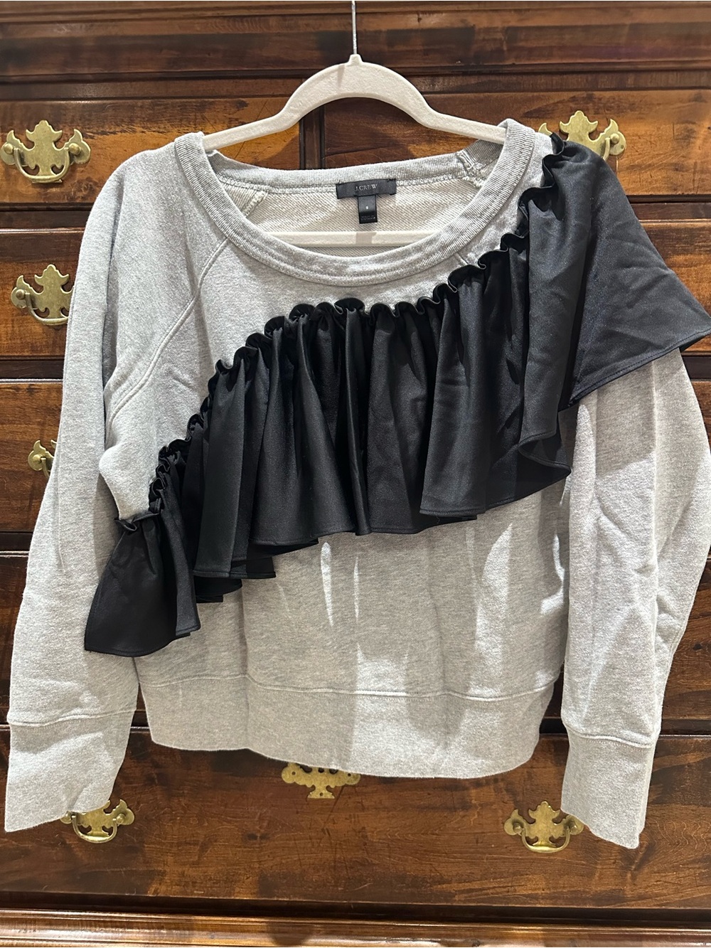 J. Crew Gray Sweatshirt with Black Diagonal Ruffle